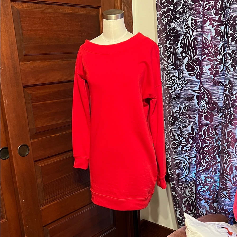 Red Long Sleeve Sweatshirt Dress